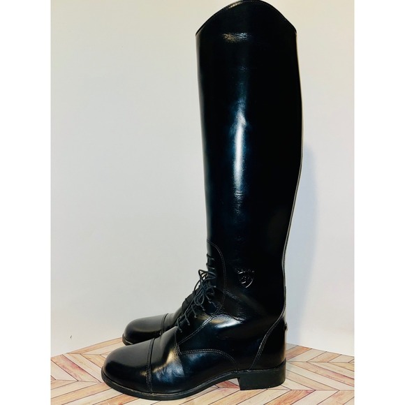 Ariat Heritage Field Riding Boots 8 Black Leather Equestrian Pull On Laces 55101 - Picture 3 of 13